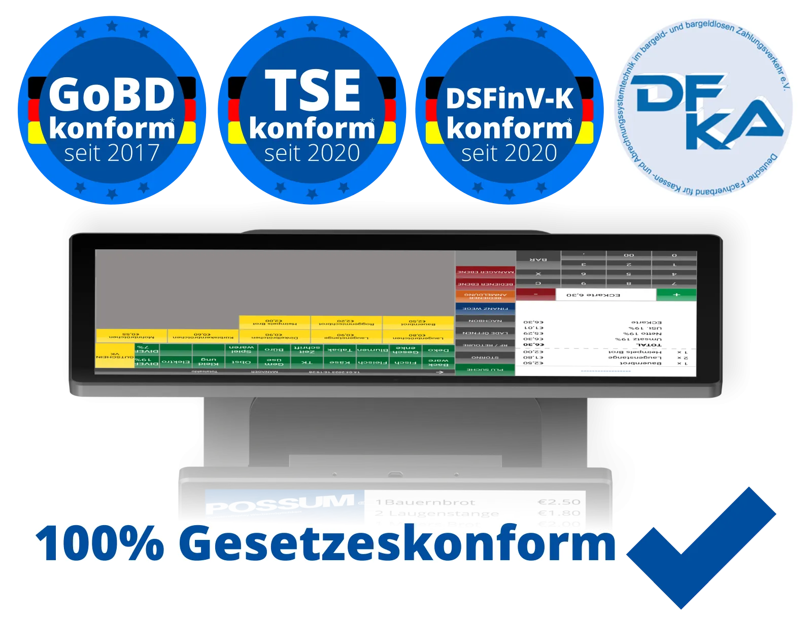 All-in-One Kassensystem POSSUM16 G2DS gesetzeskonform TSE, DSFinV-K, GoBD (2026)